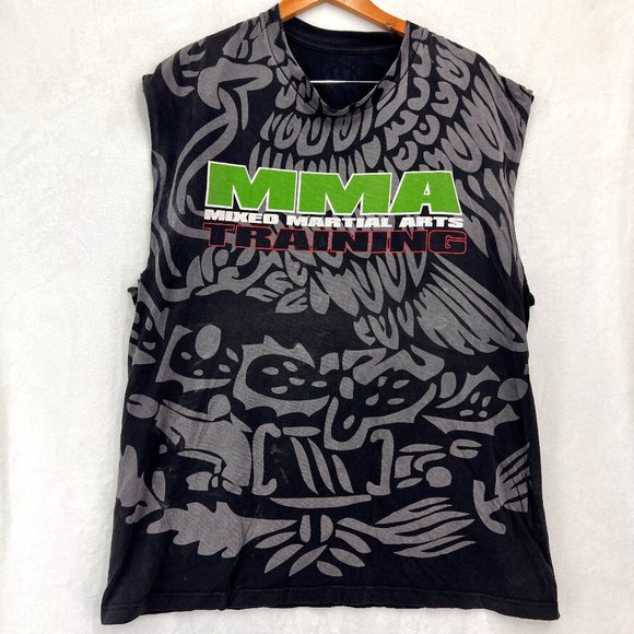 Vintage MMA Men's Black Sleeveless Customized T-Shirt Tank Top Activewear XL - Picture 1 of 9